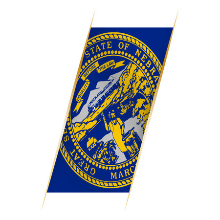 Nebraska flag in the form of a banner with waving effect and shadow. Modern vector design.のイラスト素材