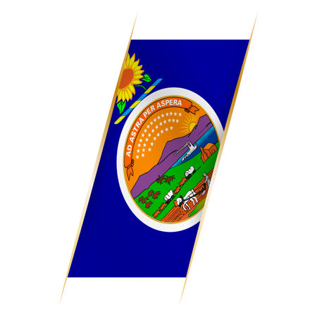 Kansas flag in the form of a banner with waving effect and shadow. Modern vector design.のイラスト素材