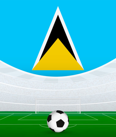 Saint Lucia National Football Theme, Stadium and Soccer Ball. Soccer Match Concept in Saint Lucia. Ideal for use in sports event promotions, football themed designs, and tournament advertisements.のイラスト素材
