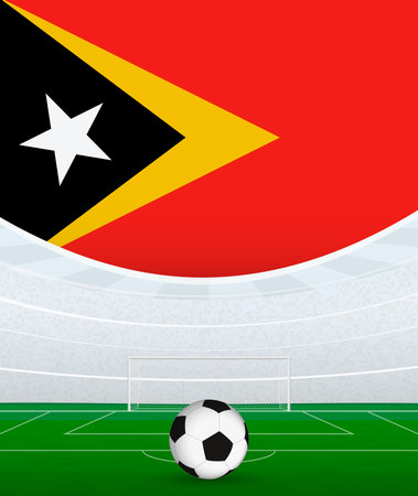 East Timor National Football Theme, Stadium and Soccer Ball. Soccer Match Concept in East Timor. Ideal for use in sports event promotions, football themed designs, and tournament advertisements.のイラスト素材