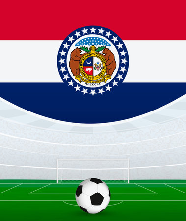 Missouri National Football Theme, Stadium and Soccer Ball. Soccer Match Concept in Missouri. Ideal for use in sports event promotions, football themed designs, and tournament advertisements.のイラスト素材