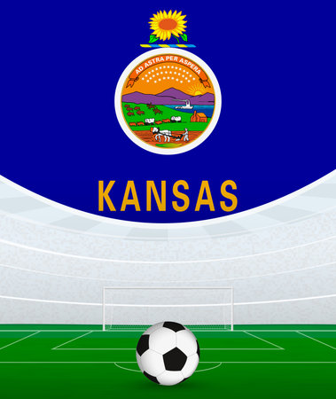 Kansas National Football Theme, Stadium and Soccer Ball. Soccer Match Concept in Kansas. Ideal for use in sports event promotions, football themed designs, and tournament advertisements.のイラスト素材