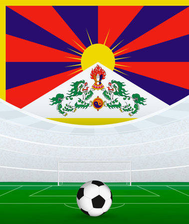 Tibet National Football Theme, Stadium and Soccer Ball. Soccer Match Concept in Tibet. Ideal for use in sports event promotions, football themed designs, and tournament advertisements.のイラスト素材