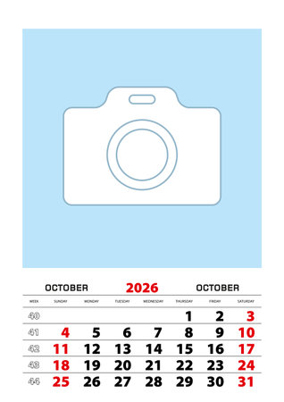 October 2026 calendar planner A3 size with place for your photo. Vector planner.のイラスト素材