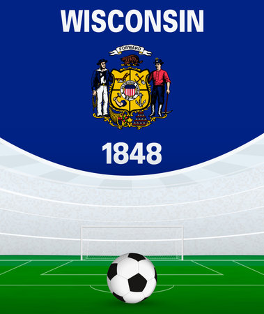 Wisconsin National Football Theme, Stadium and Soccer Ball. Soccer Match Concept in Wisconsin. Ideal for use in sports event promotions, football themed designs, and tournament advertisements.のイラスト素材