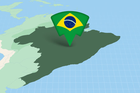 Brazil Location Highlighted on American Map with Flag Icon. Detailed Vector Design.のイラスト素材