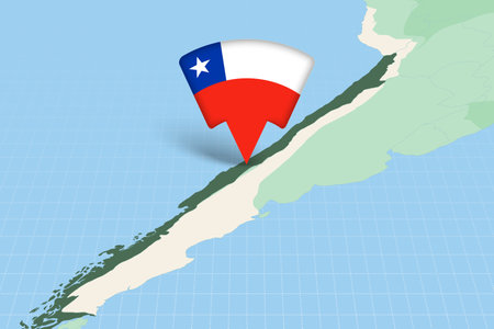Chile Location Highlighted on American Map with Flag Icon. Detailed Vector Design.のイラスト素材