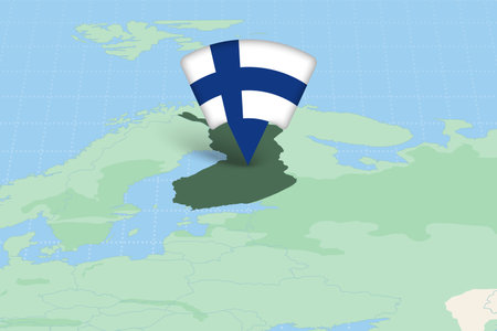 Finland Highlighted on Europe Map with Flag Icon. Detailed Vector Design.のイラスト素材