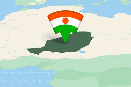 Niger Location Highlighted on African Map with Flag Icon. Detailed Vector Design.のイラスト素材