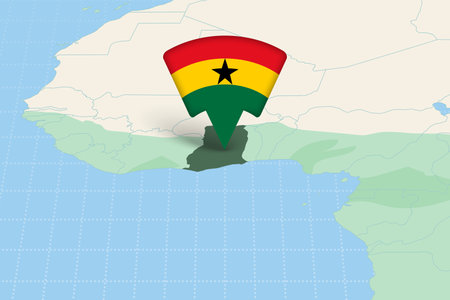 Ghana Location Highlighted on African Map with Flag Icon. Detailed Vector Design.のイラスト素材