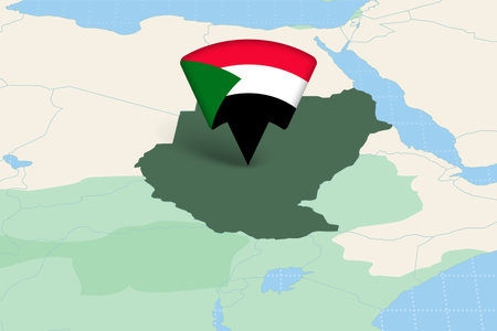 Sudan Location Highlighted on African Map with Flag Icon. Detailed Vector Design.のイラスト素材