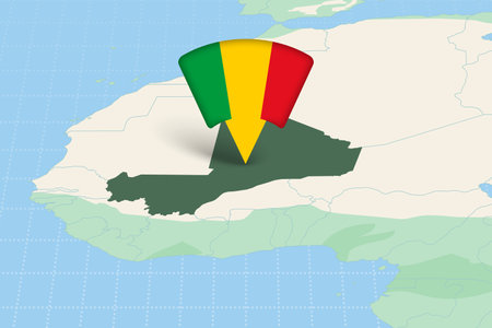 Mali Location Highlighted on African Map with Flag Icon. Detailed Vector Design.のイラスト素材