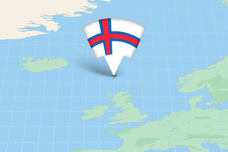 Faroe Islands Highlighted on Europe Map with Flag Icon. Detailed Vector Design.のイラスト素材