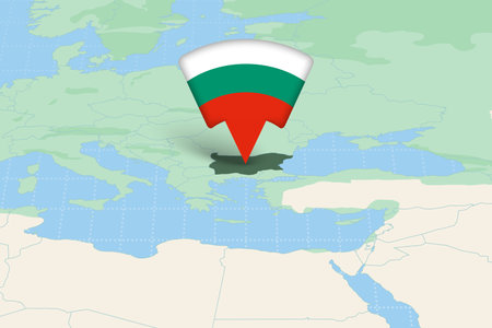 Bulgaria Highlighted on Europe Map with Flag Icon. Detailed Vector Design.のイラスト素材