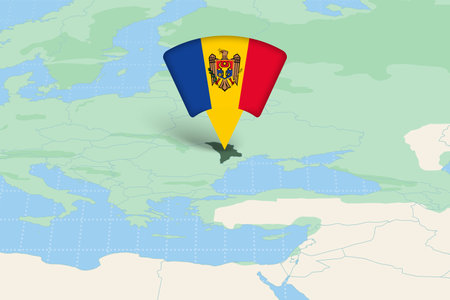 Moldova Highlighted on Europe Map with Flag Icon. Detailed Vector Design.のイラスト素材
