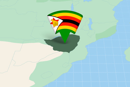 Zimbabwe Location Highlighted on African Map with Flag Icon. Detailed Vector Design.のイラスト素材