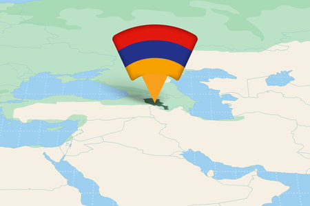 Armenia Highlighted on Europe Map with Flag Icon. Detailed Vector Design.のイラスト素材