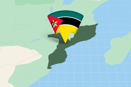 Mozambique Location Highlighted on African Map with Flag Icon. Detailed Vector Design.のイラスト素材