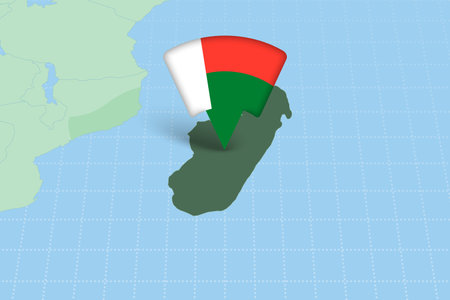 Madagascar Location Highlighted on African Map with Flag Icon. Detailed Vector Design.のイラスト素材