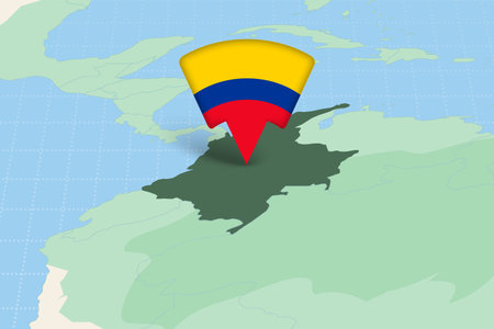Colombia Location Highlighted on American Map with Flag Icon. Detailed Vector Design.のイラスト素材