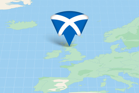 Scotland Location Highlighted on Map with Flag Icon. Detailed Vector Design.のイラスト素材