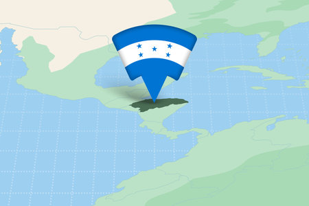 Honduras Location Highlighted on American Map with Flag Icon. Detailed Vector Design.のイラスト素材
