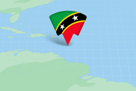 Saint Kitts and Nevis Location Highlighted on American Map with Flag Icon. Detailed Vector Design.のイラスト素材