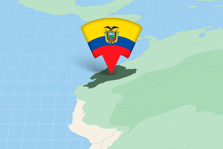 Ecuador Location Highlighted on American Map with Flag Icon. Detailed Vector Design.のイラスト素材