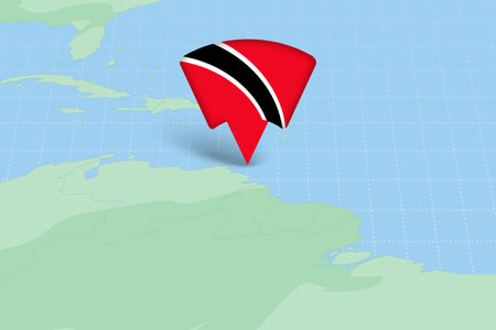 Trinidad and Tobago Location Highlighted on American Map with Flag Icon. Detailed Vector Design.のイラスト素材