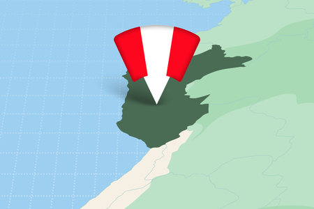 Peru Location Highlighted on American Map with Flag Icon. Detailed Vector Design.のイラスト素材