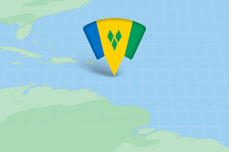 Saint Vincent and the Grenadines Location Highlighted on American Map with Flag Icon. Detailed Vector Design.のイラスト素材