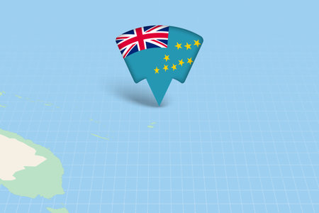 Tuvalu Location Highlighted on Oceania Map with Flag Icon. Detailed Vector Design.のイラスト素材
