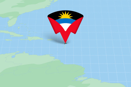 Antigua and Barbuda Location Highlighted on American Map with Flag Icon. Detailed Vector Design.のイラスト素材