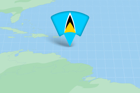 Saint Lucia Location Highlighted on American Map with Flag Icon. Detailed Vector Design.のイラスト素材