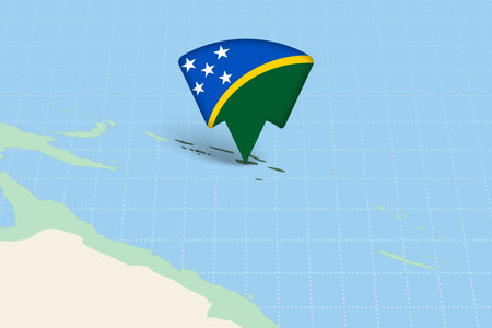 Solomon Islands Location Highlighted on Oceania Map with Flag Icon. Detailed Vector Design.のイラスト素材
