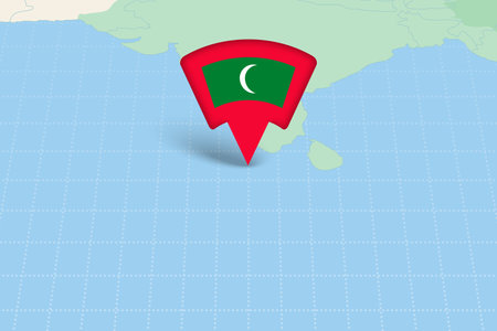 Maldives Location Highlighted on Asian Map with Flag Icon. Detailed Vector Design.のイラスト素材