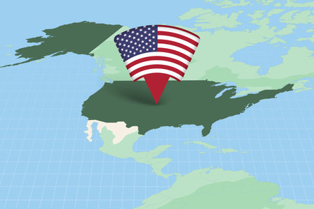 USA Location Highlighted on American Map with Flag Icon. Detailed Vector Design.のイラスト素材