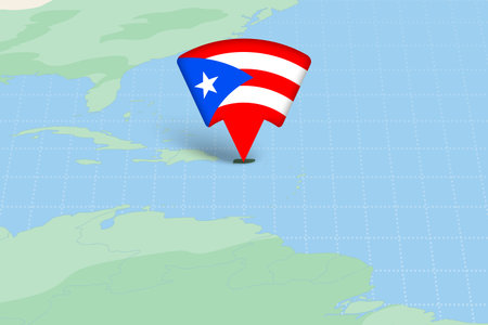 Puerto Rico Location Highlighted on Map with Flag Icon. Detailed Vector Design.のイラスト素材