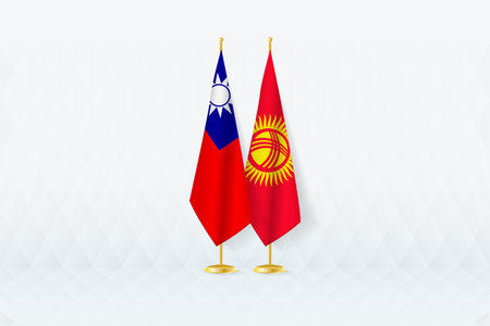 Taiwan and Kyrgyzstan Flags Side by Side, Symbol of International Partnership. Illustration symbolizes diplomacy, partnership, and international cooperation between the two nations.のイラスト素材