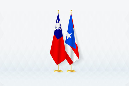 Taiwan and Puerto Rico Flags Side by Side, Symbol of International Partnership. Illustration symbolizes diplomacy, partnership, and international cooperation between the two nations.のイラスト素材
