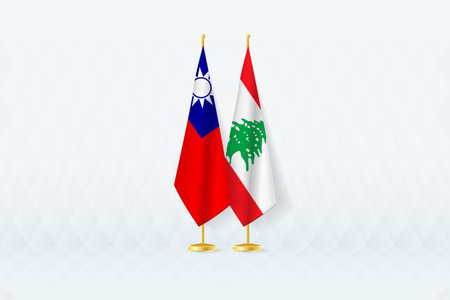 Taiwan and Lebanon Flags Side by Side, Symbol of International Partnership. Illustration symbolizes diplomacy, partnership, and international cooperation between the two nations.のイラスト素材
