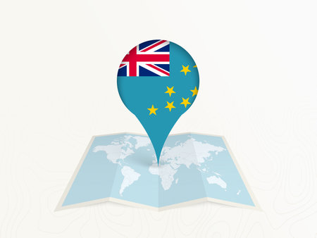 Tuvalu Map Pin with National Flag on Open World Map. Perfect for use in travel guides, geography content, global positioning concepts, and international business themes.のイラスト素材