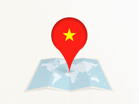 Vietnam Map Pin with National Flag on Open World Map. Perfect for use in travel guides, geography content, global positioning concepts, and international business themes.のイラスト素材