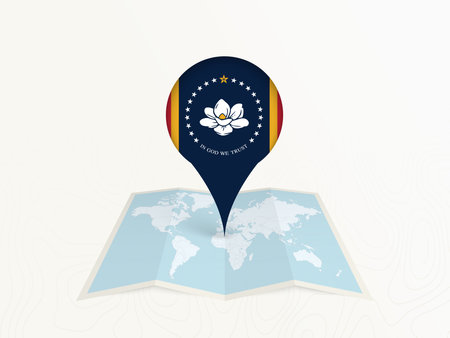 Mississippi Map Pin with National Flag on Open World Map. Perfect for use in travel guides, geography content, global positioning concepts, and international business themes.のイラスト素材