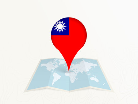 Taiwan Map Pin with National Flag on Open World Map. Perfect for use in travel guides, geography content, global positioning concepts, and international business themes.のイラスト素材