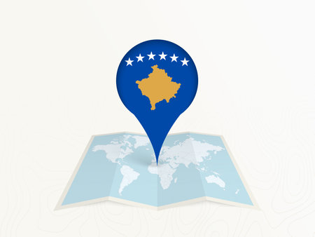 Kosovo Map Pin with National Flag on Open World Map. Perfect for use in travel guides, geography content, global positioning concepts, and international business themes.のイラスト素材
