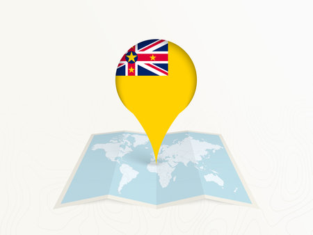 Niue Map Pin with National Flag on Open World Map. Perfect for use in travel guides, geography content, global positioning concepts, and international business themes.のイラスト素材