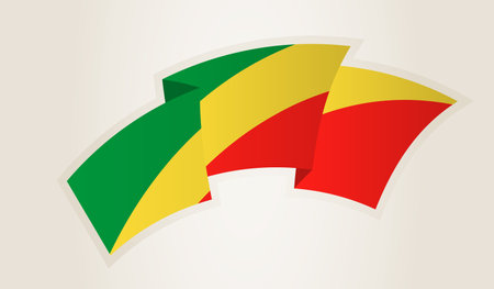 Congo Flag in Abstract Ribbon Shape, National Symbol of the Congo. This vector is ideal for use in national events, Independence Day, international sports competitions.のイラスト素材