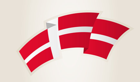 Denmark Flag in Abstract Ribbon Shape, National Symbol of the Denmark. This vector is ideal for use in national events, Independence Day, international sports competitions.のイラスト素材