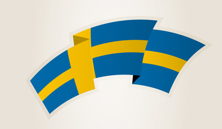 Sweden Flag in Abstract Ribbon Shape, National Symbol of the Sweden. This vector is ideal for use in national events, Independence Day, international sports competitions.のイラスト素材